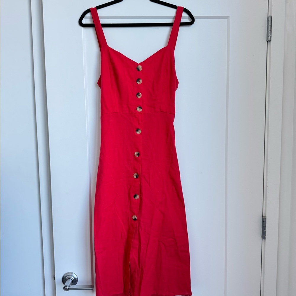 Red Cotton Button-Down Dress